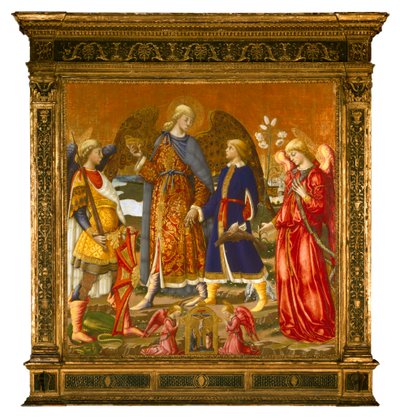 Tobias e Três Arcanjos, 1471 (têmpera, óleo, ouro e prata no painel) de Neri di Bicci